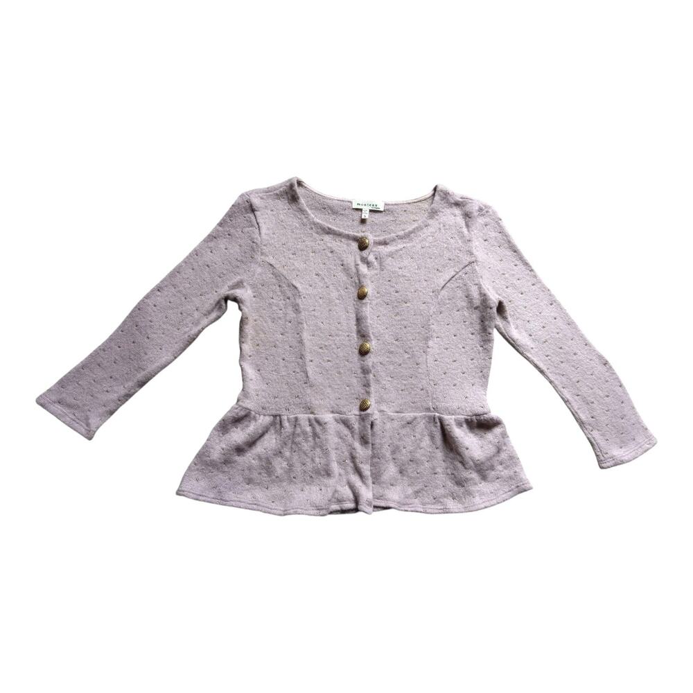 Women's Monteau Los Angeles Cardigan, Peplum, Small, Blush/Gold Accents